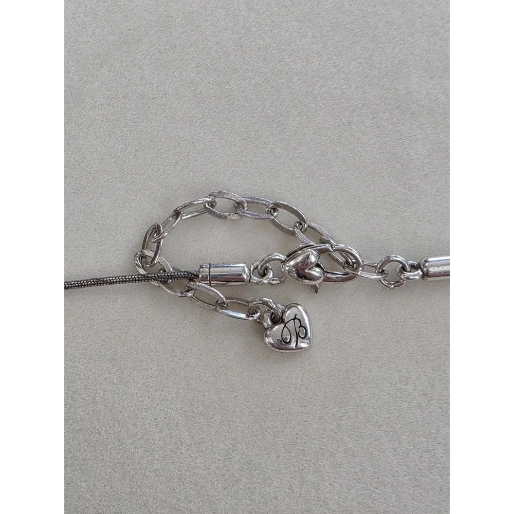 Vtg BRIGHTON Signed Faux Pearl Station Necklace Reversible Snake Chain 40